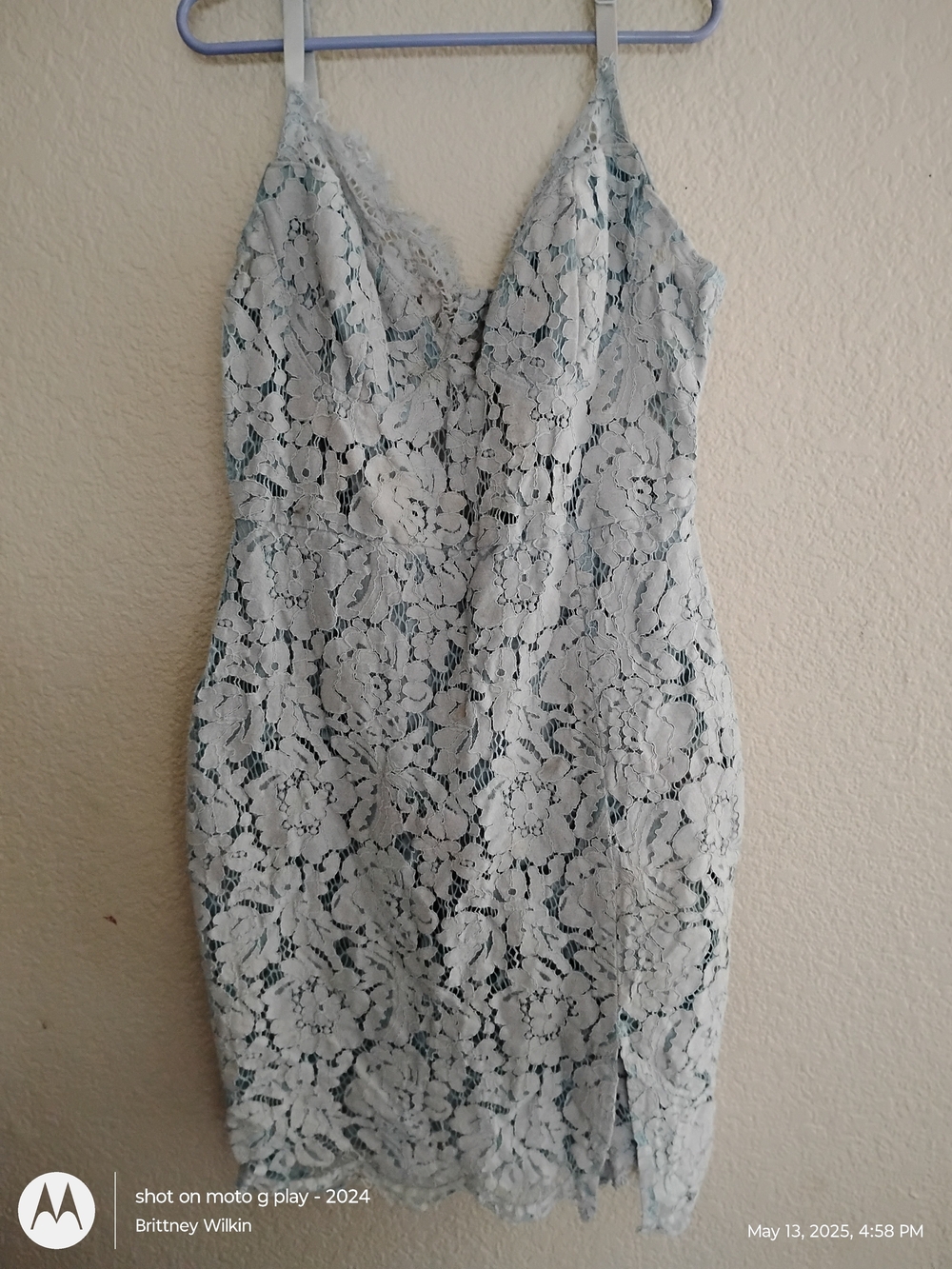 Fashion Nova Pale Blue Lace Slip Mini Dress